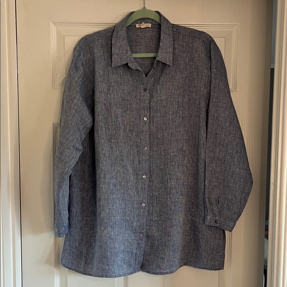 Eileen Fisher Heathered Blue Organic Linen Top Size Large - Picture 4 of 9